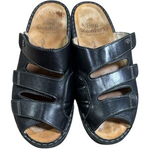 Women's Finn Comfort ANDROS Black‎ Leather 3 Strap Slip-on Sandals 5.5 UK/8 US